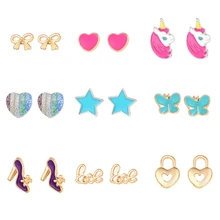 9 пар милых маленьких сережек в виде единорога и бабочки для девочек