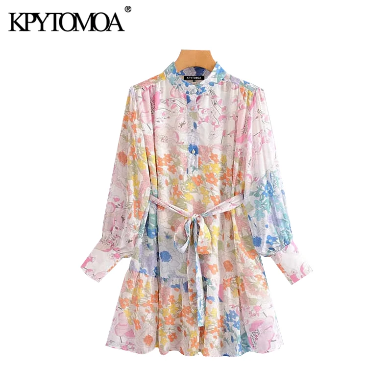 Vintage Stylish Floral Print Bow Tie Sashes Mini Dress Women 2020 Fashion Long Sleeve Beach Female Dresses Vestidos Mujer Vintage Stylish Floral Print Bow Tie Sashes Mini Dress Women 2020 Fashion Long Sleeve Beach Female Dresses Vestidos Mujer