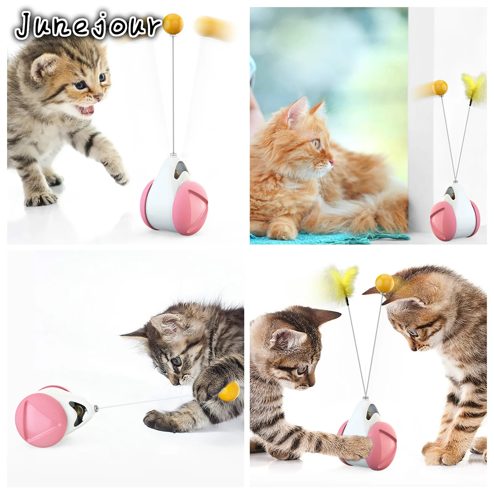 

Interactive Pet Dog Cat Toy Tumbler With Catnip Teasing Wand Ball Rotating Wheels For Cats Dogs Entertainment IQ Improvement