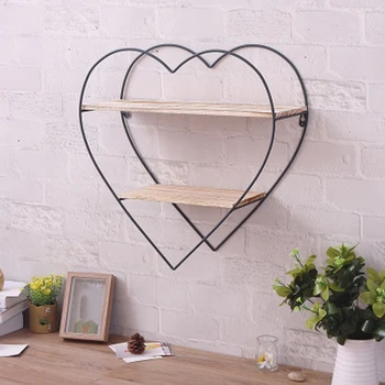 

Peach Wrought Iron Wooden Wall Shelf Shelf Retro Solid Wood Panel Wall Rack Creative Wall Partition
