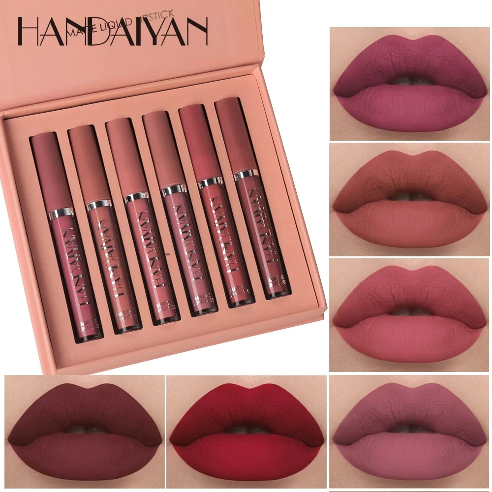 

HANDAIYAN New 6 Lip Gloss Set Matte Long Lasting Waterproof Nourishing Moisturizing Lipstick Lip Makeup Gift