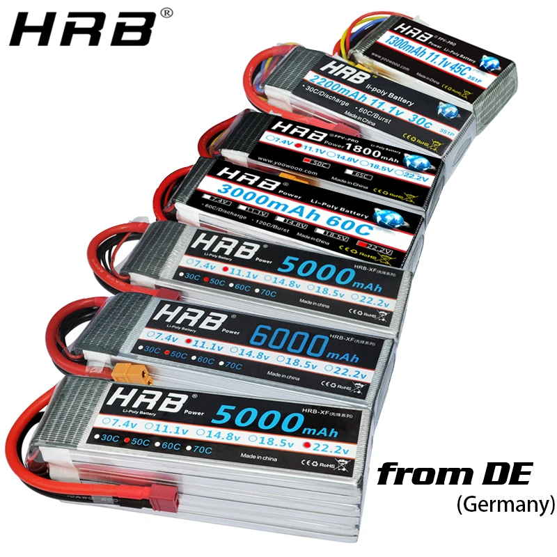 HRB 2S 3S 4S 5S 6S Lipo батарея 1300 1500mah 2200mah 2700mah 5000mah 3300 6000mah XT60 T EC5 EC2 7 4 V 11 1 14 8 22 2 RC