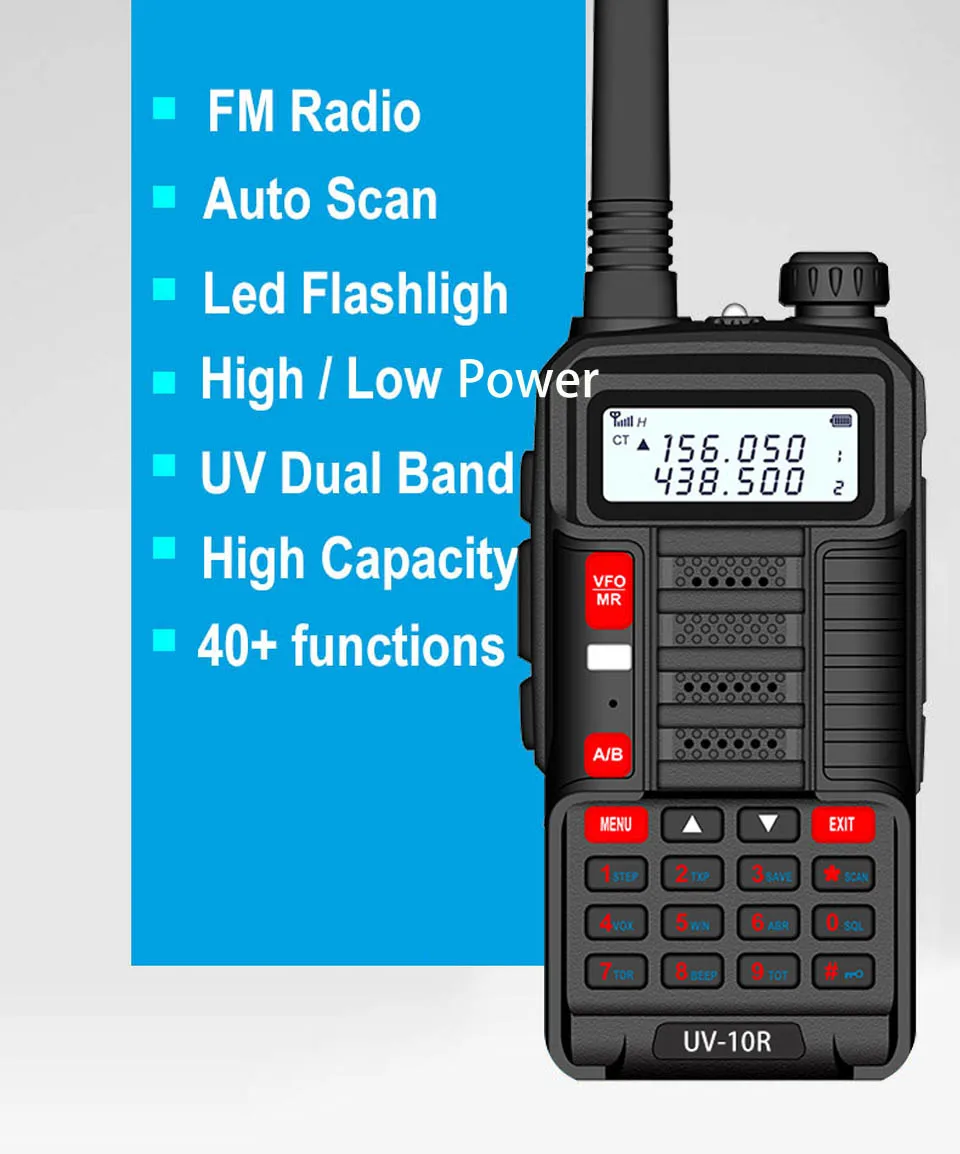 2022 Baofeng Professional Walkie Talkie UV10R Plus 30km 128 Channels VHF UHF Dual Band Two Way CB Ham Radio For Hunt Forest City best walkie talkie