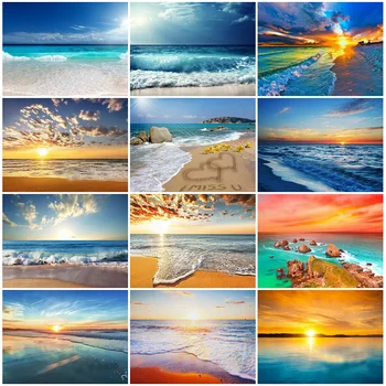 

HUACAN 5D Diamond Painting Full Square Seaside Embroidery Beach Scenery Mosaic Handmade Home Decoration Diamond Art