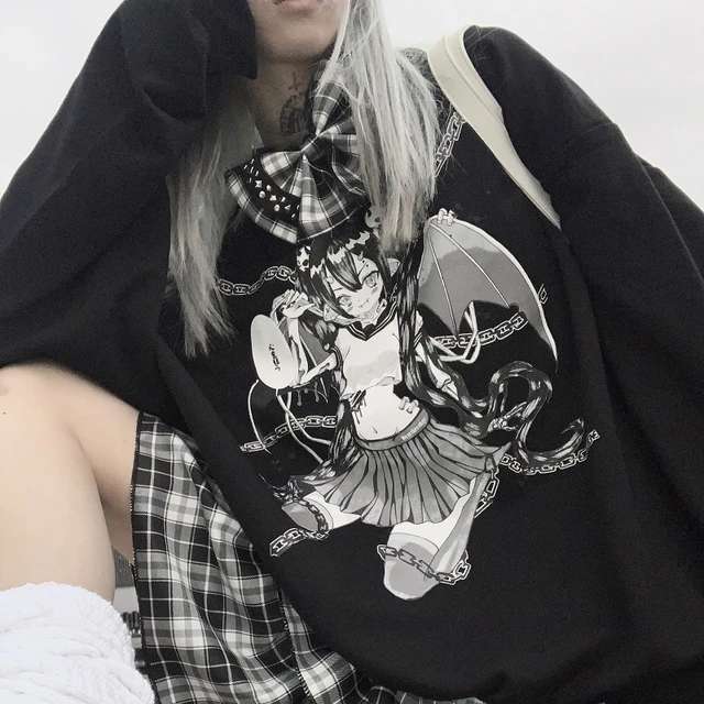 Moletom Com Capuz Feminino, Blusa De Manga Comprida Japonesa Anime