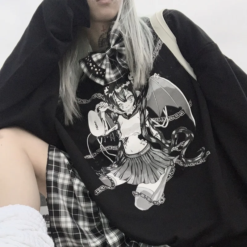 Aobiono Moletom masculino feminino Y2K Anime Harajuku Emo Grunge Gótico Alt  Japonês Dark Academia Punk Kawaii Estética Falsa Duas Peças, Amarelo,  XX-Large