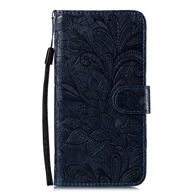 Кожаный чехол-книжка с объемными кружевными цветами для Xiaomi Redmi Note 10, 8 T, 8A, CC9 Pro, мягкий чехол для телефона, однотонный Кошелек, Чехол-книжка - Цвет: Синий
