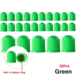 Universal Tire Stem Valve Caps with O-Ring Seal - Durable Protection (Green-25Pcs)