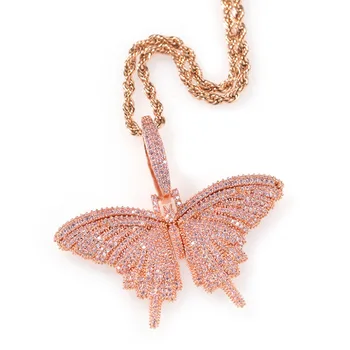 

Monarch Butterfly Small Rosegold Pink Pendant Iced Out Bling Fashion Luxury High-end Romantic Hip Hop Necklaces Jewelry Unisex