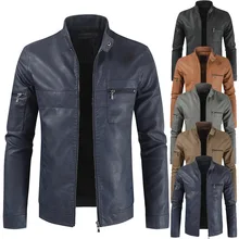 Мужская куртка с длинным рукавом размера плюс, синяя куртка из искусственной кожи, молодежная Повседневная мотоциклетная кожаная куртка с воротником-стойкой, пальто из искусственного меха для мальчиков
