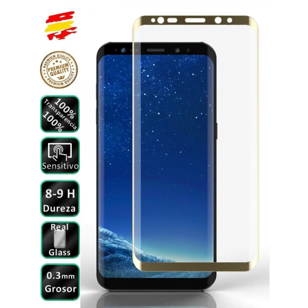 Proteggi Schermo In Vetro Temperato 3D Samsung Galaxy S9 Full Gold