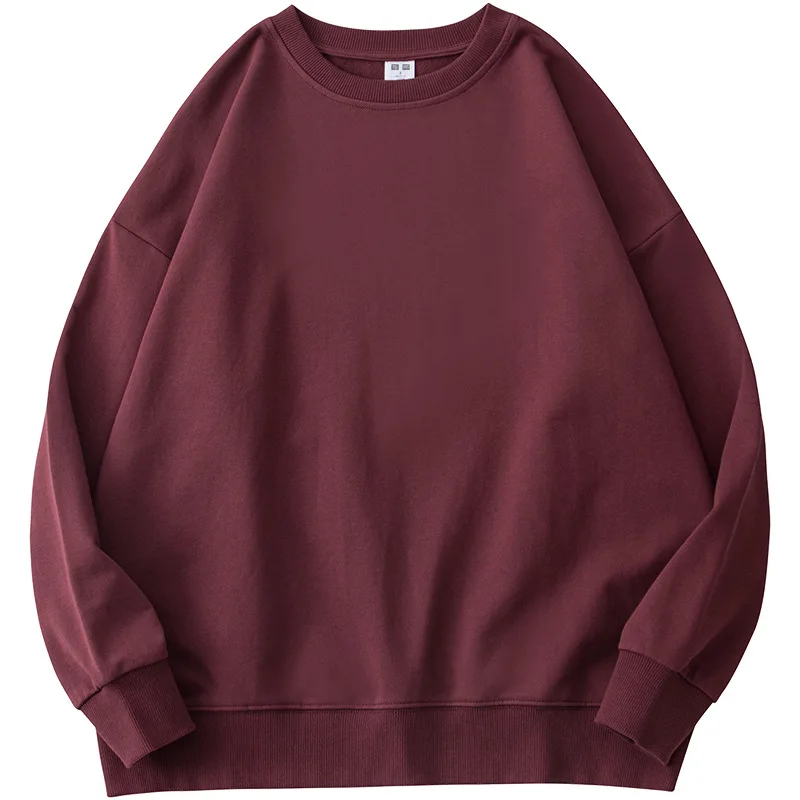 

13 Color 320g Loose-Fit off-Shoulder-Terry Tide Brand Solid Heat-Women's round-Neck Couple Sweater T-shirt