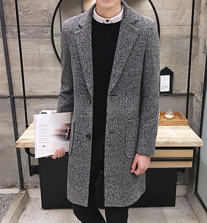 Autumn And Winter Men's Slim Woolen Coat Korean Long Section Fashion Woolen Coat