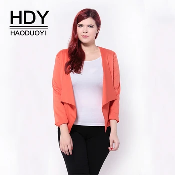 

HDY Haoduoyi 2019 Autumn Plus Size Fashion Leisure Street Style Office Lady Lapel Solid Color Pocketed Women Suit Jacket