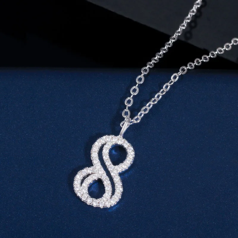 

HE-16 Lucky Number Necklace For Women New Silver Color Micro Zircon 27 to 52 Pendants Custom Jewelry Christmas Birthday Gifts