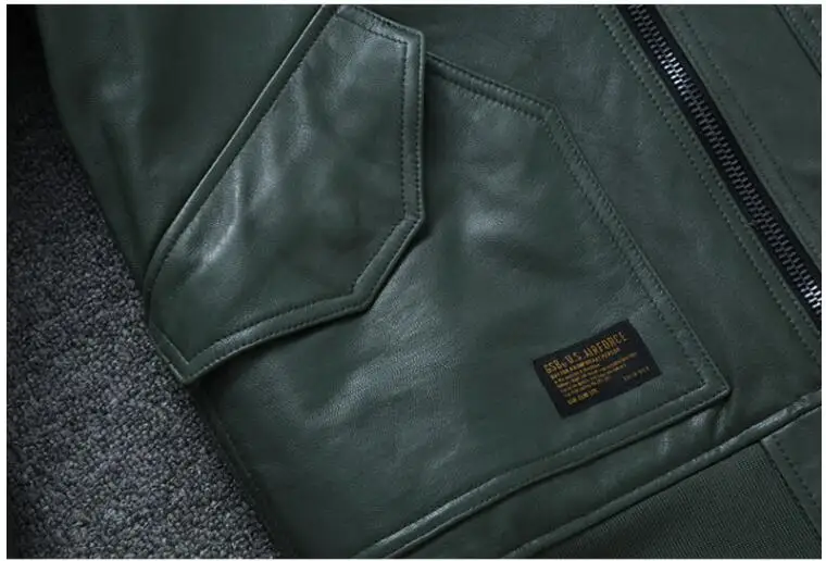 Зеленая Мужская Военная авиаторская кожаная куртка размера плюс XXXXXL из натуральной овчины, осенняя кожаная куртка пилота USAF