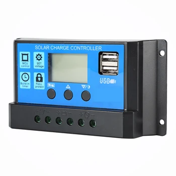 

10/20/30/ 40/50/ 60A Solar Charge Controller 12V 24V Auto PWM 5V Output Regulator PV Home Battery Charger LCD Dual USB