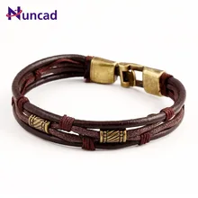 Европейский Панк Кожаный 4 слоистый браслет мужские минималистичные ювелирные изделия Модные женские мужские браслеты аксессуары Bijoux коричневый черный