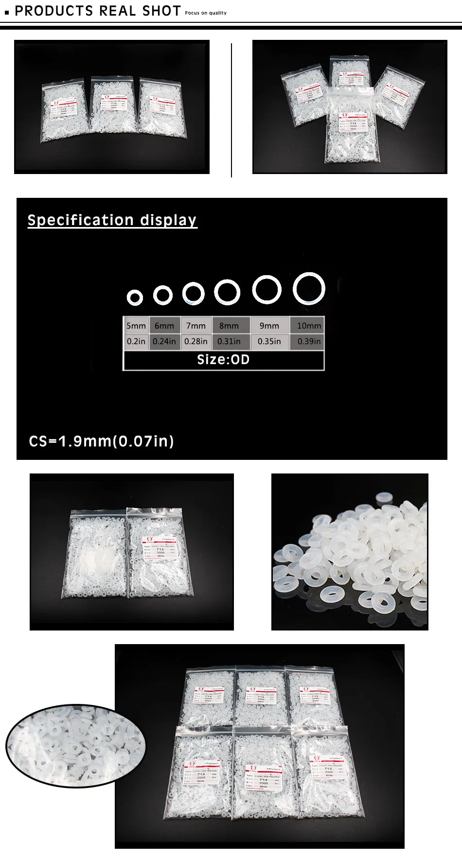 White Silicon wholesale 2000PCS/lot 1.9mm Thickness O-ring Silicone/VMQ OD5/6/7/8/9/10 O Ring Seal Rubber Gasket Ring Washer