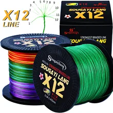 Sougayilang novo x12 super forte 12 fios trançado linha de pesca 350m 550 multifilamento pe linha pesca de água salgada equipamento