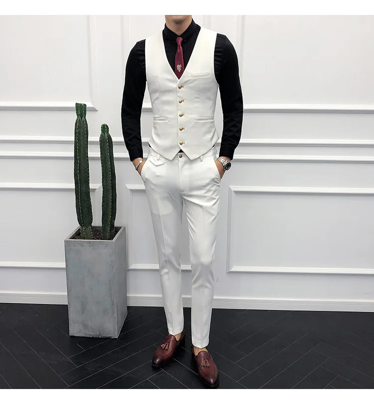 Модный мужской повседневный деловой однотонный Свадебный комплект для жениха/мужской тонкий костюм из 3 предметов, пиджак, брюки, жилет