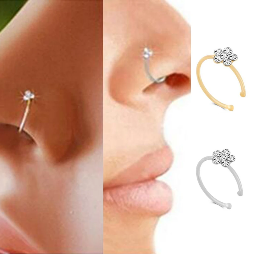 

1PC sale Colorful Nostril Stainless Nose Hoop Plum Nose Rings Clip On Nose Ring Fake Piercing Body Jewelry For Women