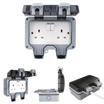 

13A External Double Plug IP66 Waterproof Outlet Box Protection Dustproof Switched Wall Mount Outdoor Socket With Cover Safe