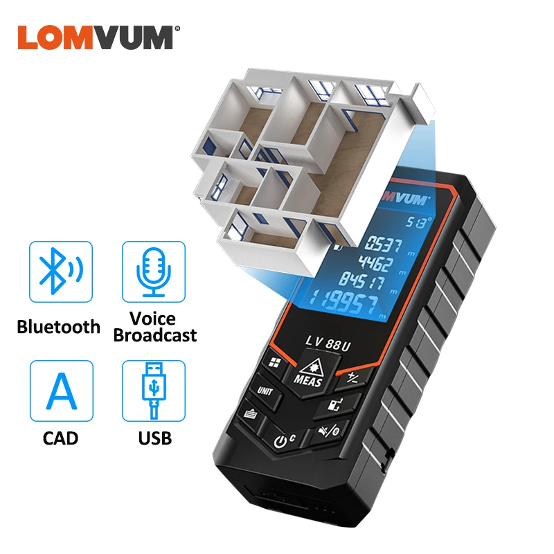 LOMVUM лазерный дальномер 50 м 80 100 120 Мини Bluetooth ленточный USB Diastimeter измерение|Лазерные