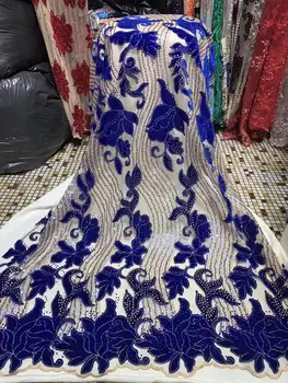 

atest Nigerian French Velvet Lace Fabric Embroidered High Quality African Lace Fabric 2019 stones Lace Fabric