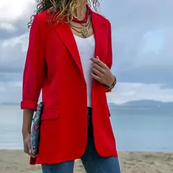 Женское повседневное пальто средней длины с отворотом Тонкий кардиган открытый рабочий костюм куртки