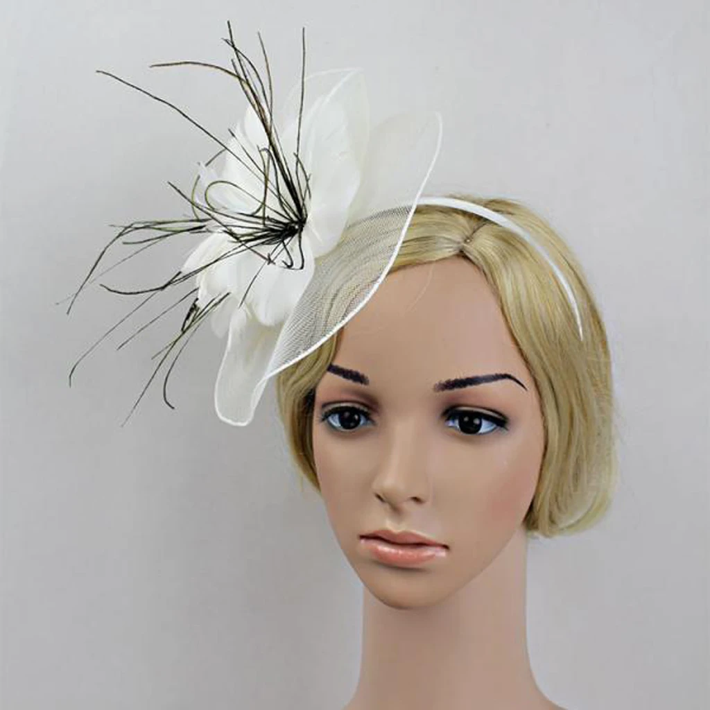 Net Flower Fascinator Feather Big Headband Wedding Women Racing Parts Church Hat