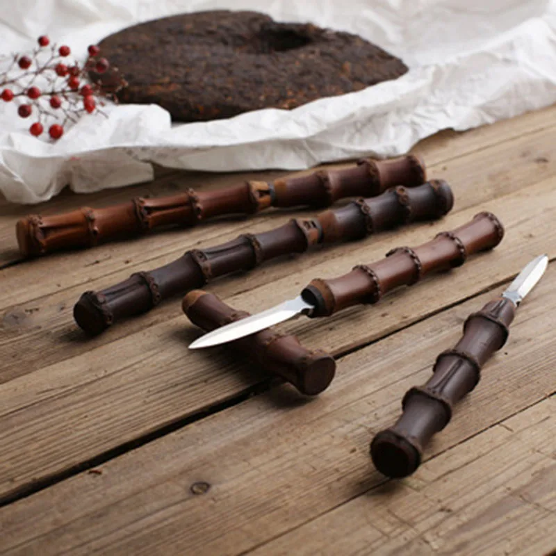 Tea Cutter 1 PCS Natural bamboo Puerh Tea Knife Needle Cone Stainless Steel Damascus