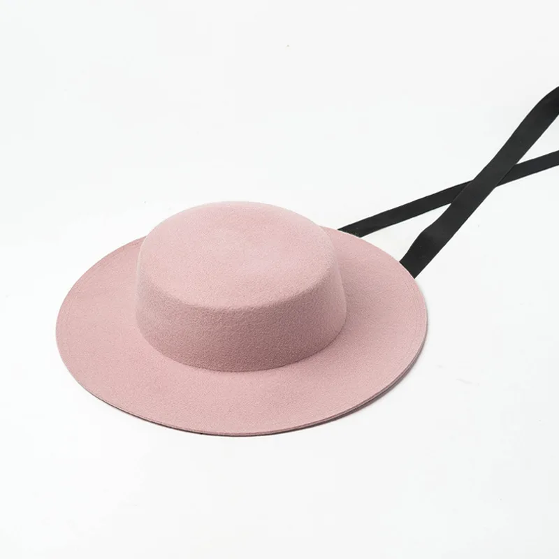 Осень-зима свет с плоским верхом шерстяная шляпа с шерстяной подкладкой; Кепки мягкая фетровая шляпа с широкими полями черная шляпа Мужские фетровые шляпы Федора шляпа - Цвет: Pink