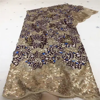 

2021 gold/green Nigerian Net Mesh Lace Fabric Top Selling Sequins Lace Fabrics High Quality African French Tulle Lace Fabric