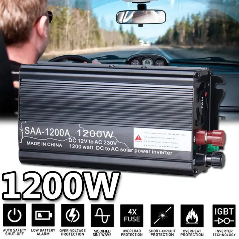 

Dual USB 1200 Watts Power Inverter DC 12 V to AC 220 Volt Car Adapter Charge Converter Modified Sine Wave Transformer
