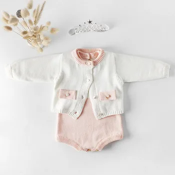 

Baby Girl Outfits Clothes Set Newborn Baby Clothes Pocket Knit Coat + Rompers Suit Spring Autumn Infant Girls Clothing 0-2Yrs