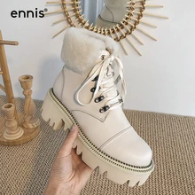ENNIS/зимние ботинки; женские Ботинки martin из натуральной кожи; ботильоны на натуральном меху; Теплая обувь на платформе со шнуровкой; цвет черный, бежевый; A9330