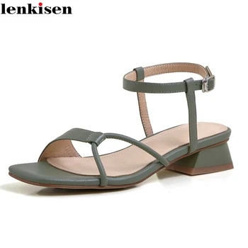 

Lenkisen 2020 simple style gladiator sweet peep toe med square heels ankle straps vitality model cozy high fashion sandals L51