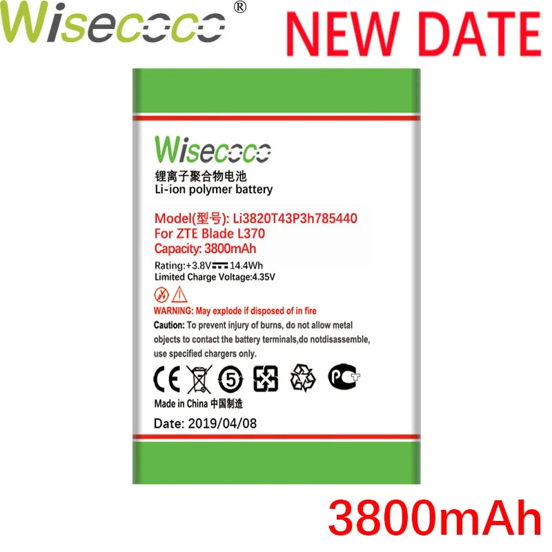 

Wisecoco Li3820T43P3h785440 3800mAh New Battery For ZTE Blade L370 Blade L2 Plus Accumlator High Quality battery+Tracking number