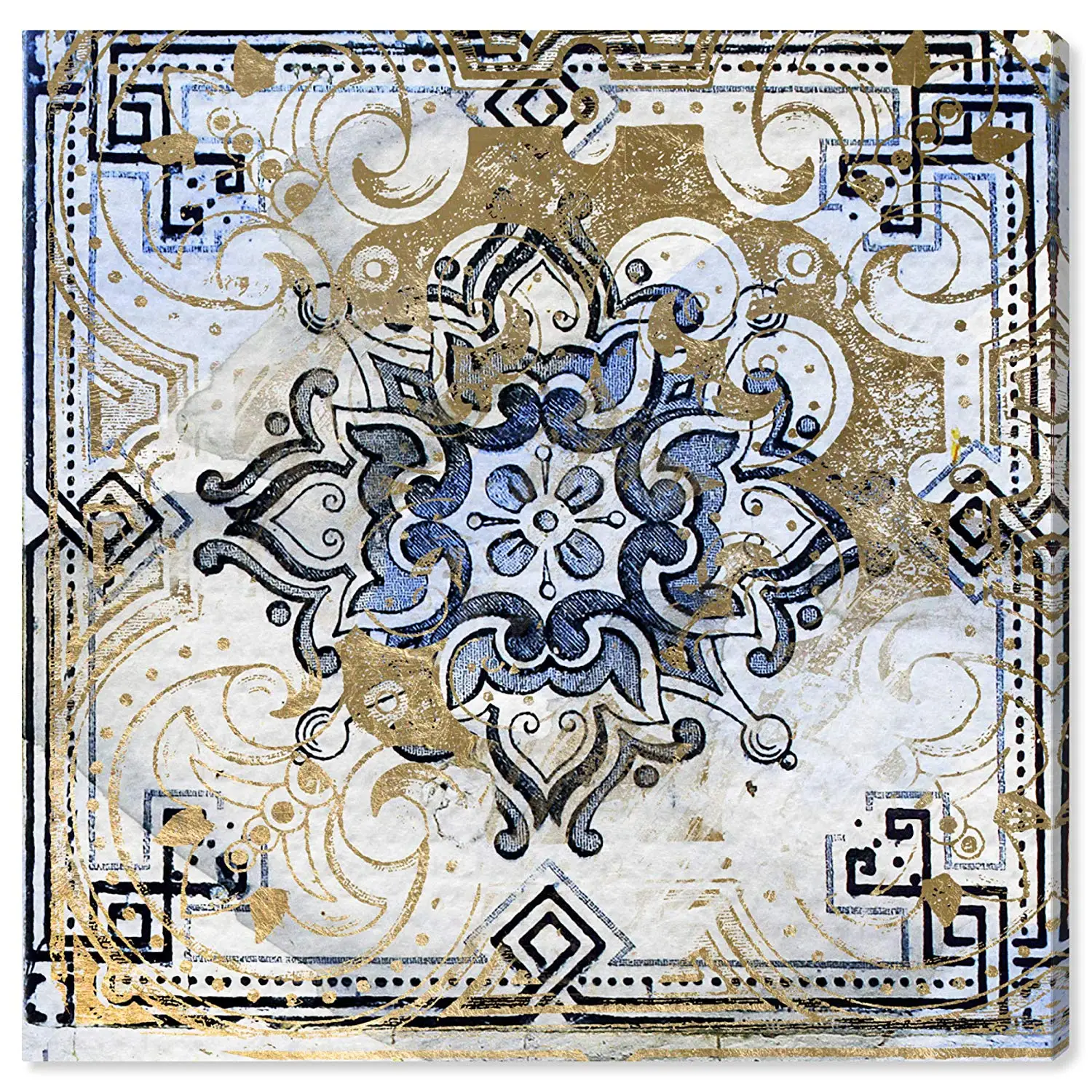 

Contemporary Blue and Tan Moroccan Tile Print Wall Art