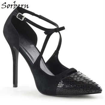 

Sorbern Black Women Pumps Shoes Buckle Strap Pointed Toe Snake Pointed Toe 13CM Heels 2020 New Arrive Pumps Shoes