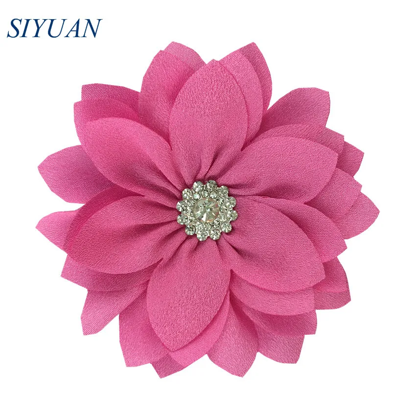 50pcs/lot 9cm Multy Layer Fabric Flower with Rhinestone Chic Lotus Flower Kids Lovely Headwear Accessories High Quality TH300 - Цвет: 17-dark pink