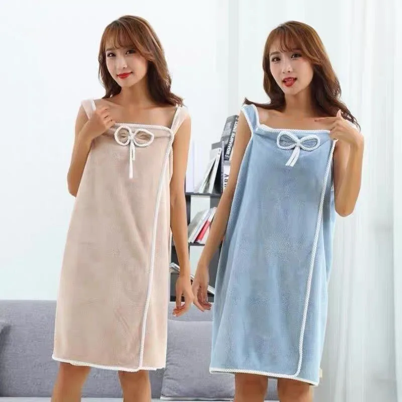 1pcs Coral Velvet Skirt Can Wear Bath Towel Pocket Bow Style Diy Adult Women's Summer Sling To Prevent Light Loss Snap Closure bath towel