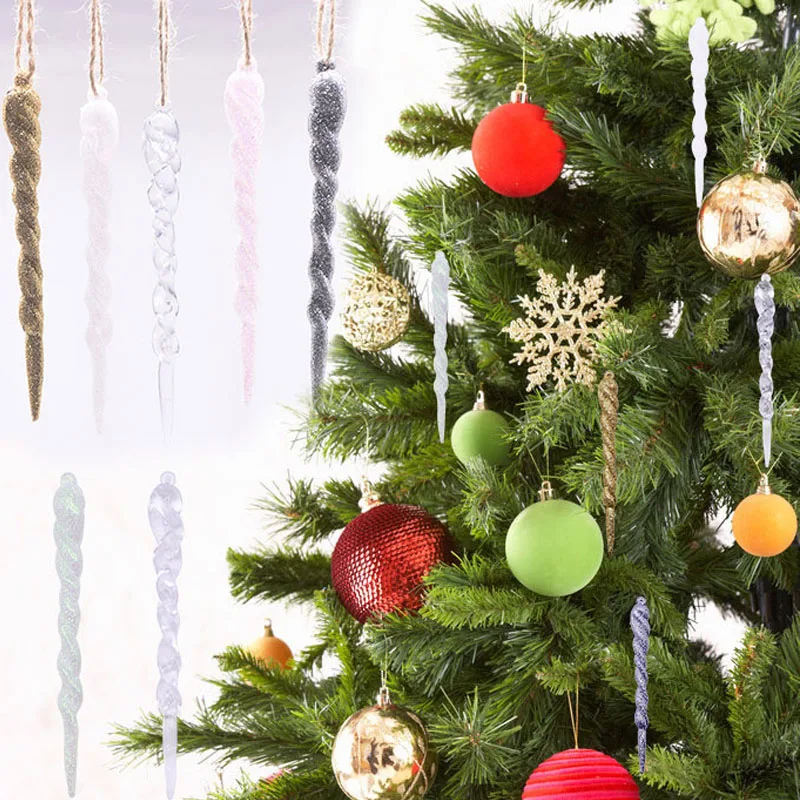 12pcs 13cm Simulation Ice Xmas Tree Hanging Ornament Fake Icicle Prop for Winter Frozen Party Christmas Tree Toy Decorations