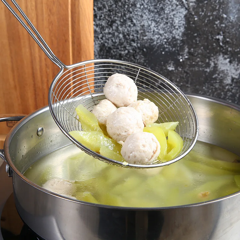 4 Sizes High Quality Stainless Steel Colander Fried Food Strainer Practical Kitchen Filter Mesh Spoon Cooking Accessories 4 Sizes High Quality Stainless Steel Colander Fried Food Strainer Practical Kitchen Filter Mesh Spoon Cooking Accessories