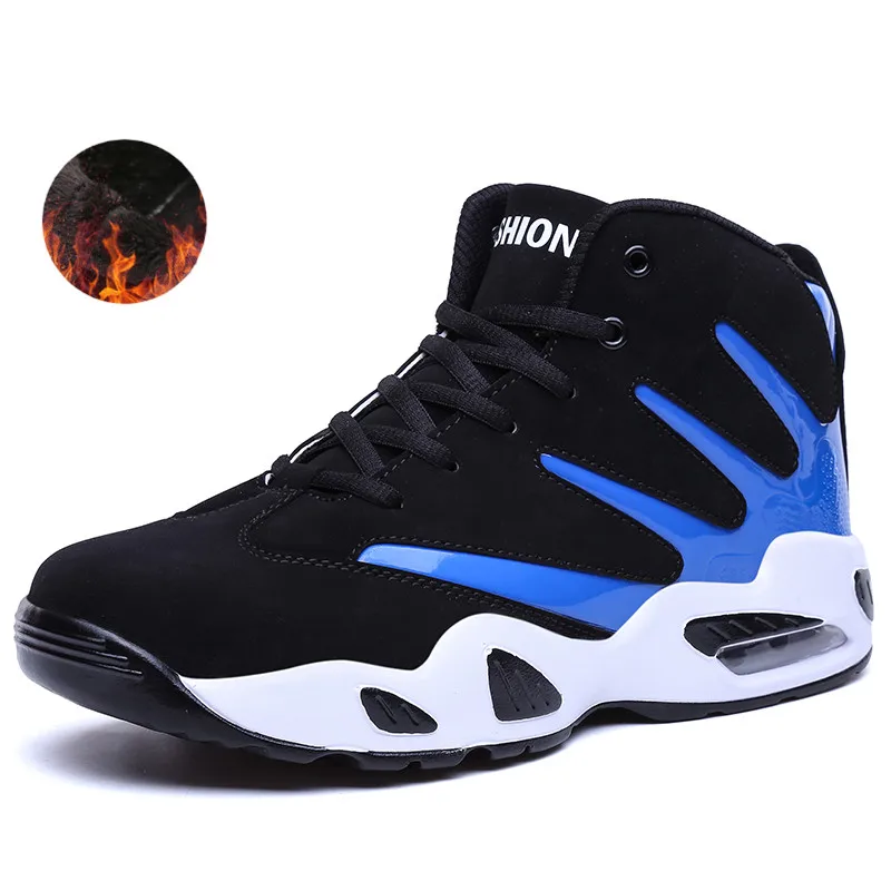 Men Basketball Shoes High Top Air Cushion Sneakers Men Lace Up Ankle Sport Shoes Winter Warm Fur Basket Homme Basquete Masculino - Цвет: blackblue fur