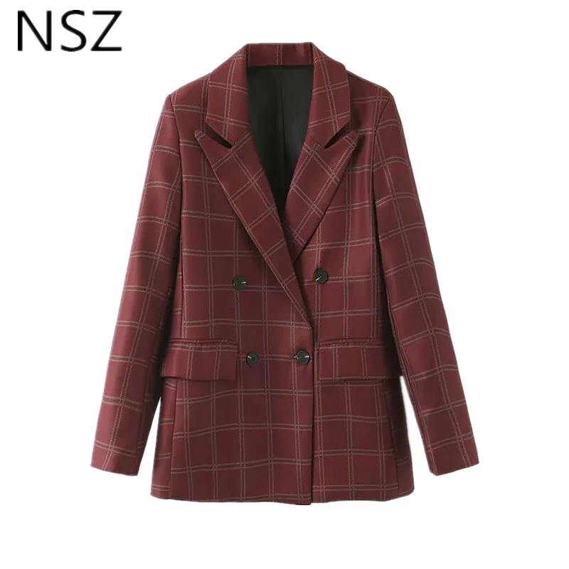 NSZ женский винтажный клетчатый Блейзер элегантные клетчатые блейзеры офисные