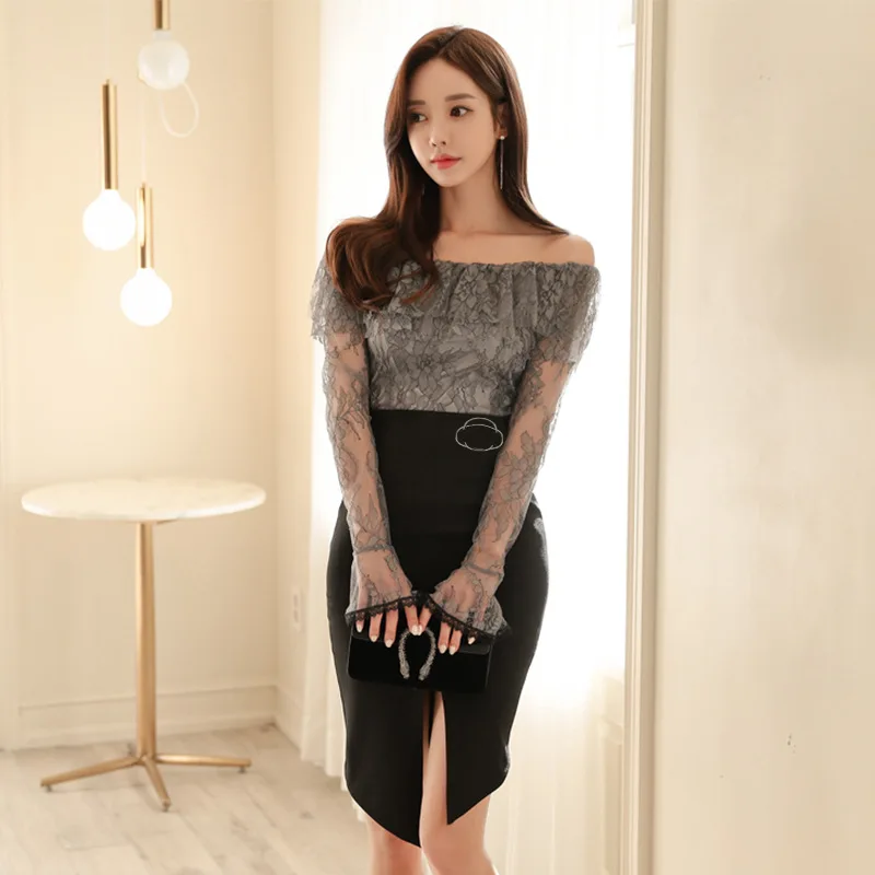 

WOMEN'S Dress 2019 Autumn Clothing New Products Debutante Elegant Flounced Lace Upper Garment + Irregular Skirt Set