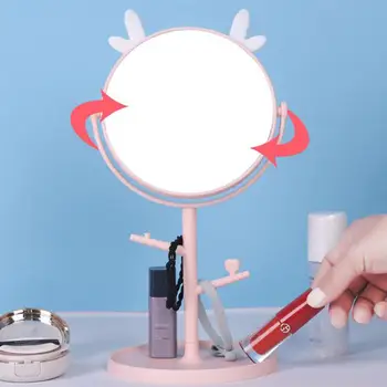 

1pc Makeup Mirrors Cosmetic Mirror With Tray Cartoon Rotating Cosmetic Mirror Double-Sided Tabletop Mirror For Mall Home Hotel