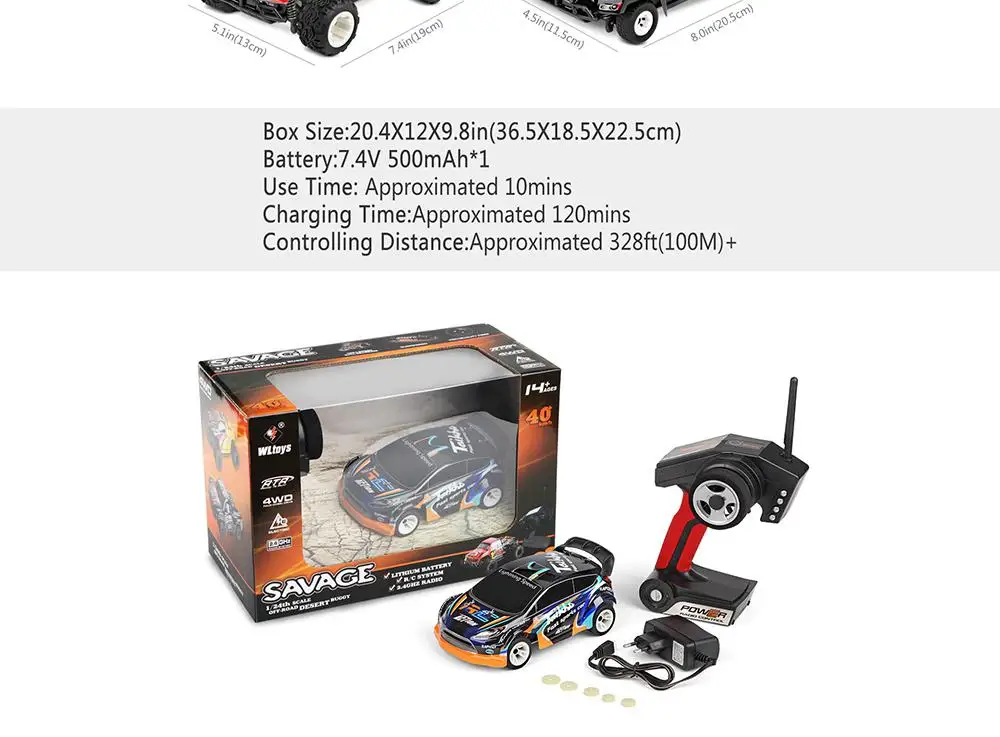 RCtown WLtoys A242 1/24 4WD 2.4G Remote Control Racing Desert Off-road Drift Car Rally Car Speed Max 35km/h